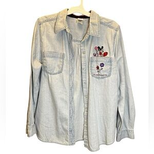 Vintage Mickey & Minnie Mouse light denim long‎ sleeve “sweat heart” shirt XL